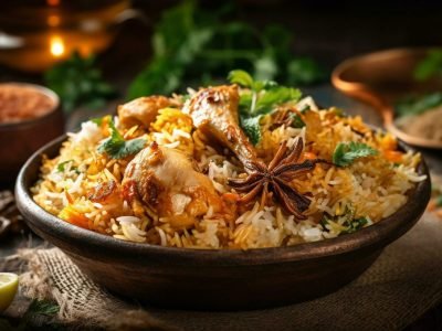 gourmet-chicken-biryani-with-steamed-basmati-rice-generated-by-ai-free-photo